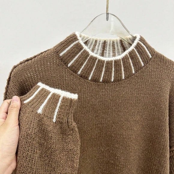 Women's Oversized Drop Shoulder Long Sleeve Round Neck Casual Sweater - Picture 2 of 5